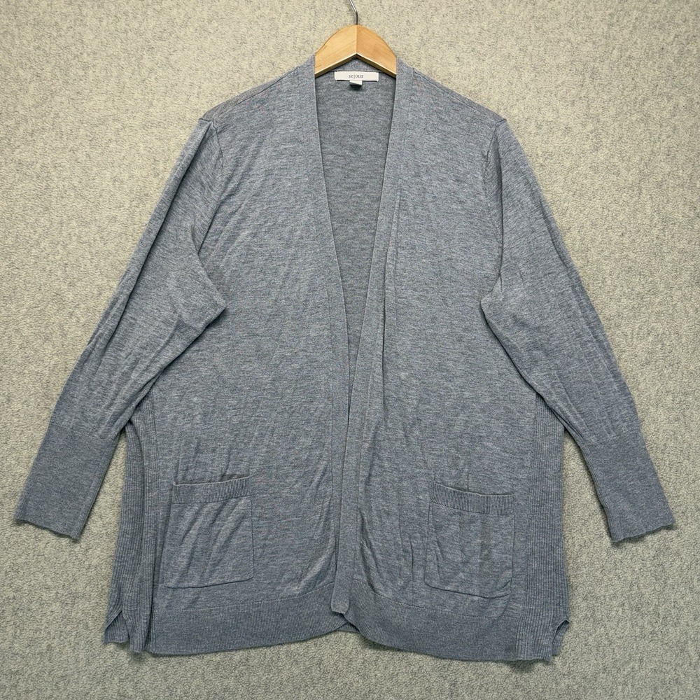 Sejour Women's Gray Open Front Cardigan Sweater Plus Size 1X Viscose Cotton